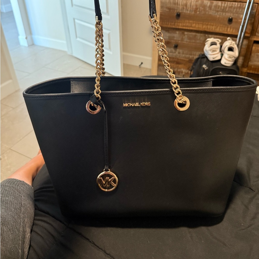 Michael Kors Black Tote with Gold Accents
